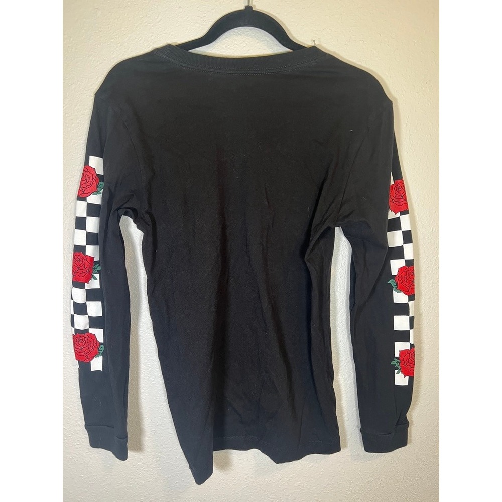 Vans Rose Checkerboard‎ LS Shirt Medium Black Graphic Skater Tee Streetwear Y2K